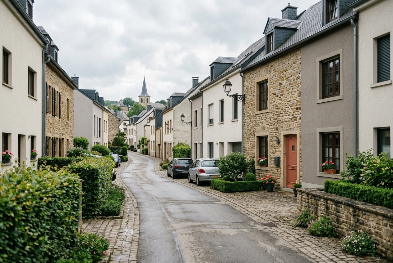 Rue résidentielle calme d'une commune luxembourgeoise